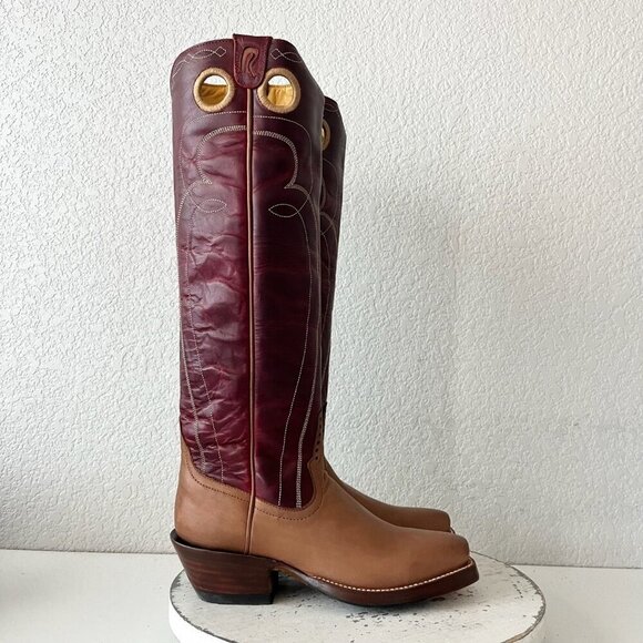 Rod Patrick Womens Knee High Cowboy Boots 6B Brown Red Cowgirl Western Blunt Toe - Picture 2 of 10